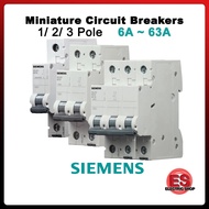 Siemens 5SJ6 Series MCB 6kA 1P / 2P / 3Pole 6 /10/16/20/25/32/40/63A Miniature Circuit Breakers