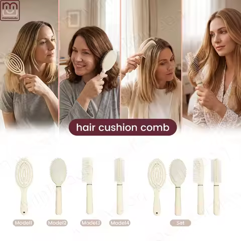 4-Piece Hair Brush Set - Ventilated Hollow Detangling Brush, Paddle Brush, Fine Tooth Comb & Round S