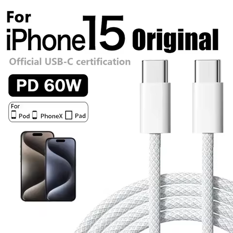Original PD 60W Fast Charger 6A USB C to Type C Cable For iPhone 15 16 17 Pro MAX Quick Charging For