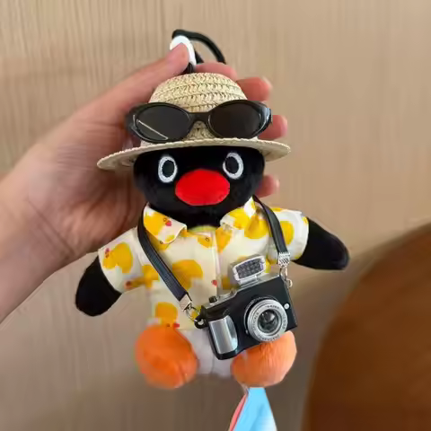 Youmai 12Cm Straw Hat Pingu Cross-Dressing Honey Bear Painter Keychain Backpack Belt Dual Purpose Pl