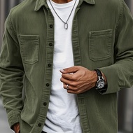 TEMU เสื้อแจ็คเก็ตผ้าคอร์ดรอยสำหรับผู้ชาย OBM แบบสวมใส่สบาย คอปก สไตล์แฟชั่น ทรงสลิมฟิต เหมาะสำหรับฤ