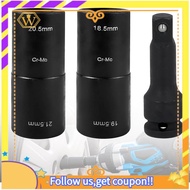 【W】Set of 3 Double Head Impact Wrench Nuts Set 18.5/19.5/20.5/21.5 mm with 1/2 Inch Extension and Do