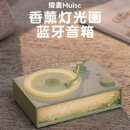 Others - 黑膠經典音響 香薰小夜燈 收音機可插TF卡音頻 無線藍牙喇叭-綠色