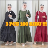 ( gratis ongkir ) gamis murah 3 pcs 100 / gamis jumbo / gamis canda susun 3 polos