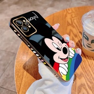 (Free Lanyard) For Realme GT 2 Pro 5G Neo3 Cartoon Mickey Mouse Square Edge Pattern Back Cover Casing Luxury Plating Soft Phone Case