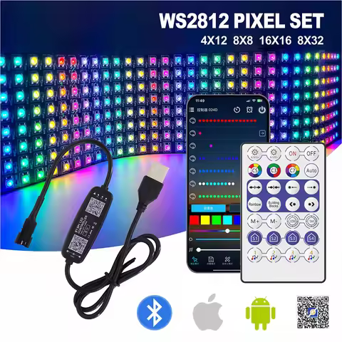 WS2812B USB Music 8X8 16X16 8X32 With 28Keys 2.4G Controller Individually Addressable LED Panel Ligh