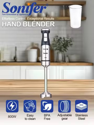 Hand Blender Sonifer SF-8171S 800W Immersion Blender Stainless Steel Blade Turbo Speed Control Smoot