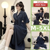 XB M-5XL Women's Plus Size Summer Cotton Short Sleeve Pyjamas - Cartoon Plaid