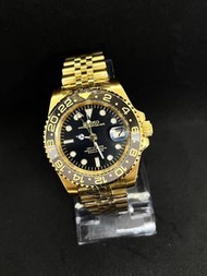 seiko automatic movement watch  精工自動機芯手錶 seiko mod 改復古款 GMT datejust submariner  40mm custom 鋼殼錶金色