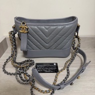 Chanel 山形紋 限量 流浪包 藍灰色