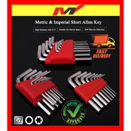 9pcs Hex Allen Key Set Wrench Tools set Matte Chrome flat head Ball 1.5mm - 10mm Short Arm Allen Key