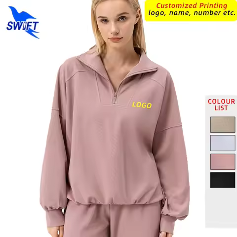 Customize LOGO Spring Women Yoga Jogging Sweatshirts Quarter Zip Quick Dry Sportswear Jacket Loose F