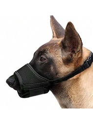 狗口罩套，中大型犬用柔軟狗口罩套，防止咬、吠和咀嚼，透氣網格大型防吠狗口罩套帶反光和可調節牽繩，適用於中型和大型犬