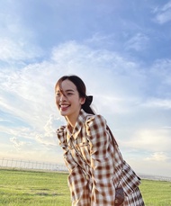 BLUEEYE / Brownny Plaid Pattern Pleated Shirt / เสื้อเชิ้ตลายสก๊อตสีน้ำตาลปลายอัดพลีท