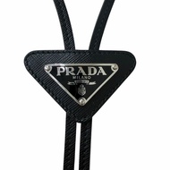 成色極佳 □ PRADA 2IC027 Saffiano 皮革三角形 logo 三角Plate領帶/波洛領帶 黑色 男士