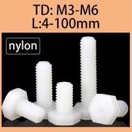 White nylon outer hex screw insulation screw Plastic hex bolt screw nylon screw M3M4M5M6
