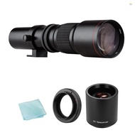 Camera Super Telephoto Lens 500mm F/8.0-32 Manual Zoom T-Mount  + 2X 500mm Teleconverter Lens + T2-E