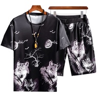 Moai Suit Men 2-piece Set Summer Casual Suit Mens Short-sleeved Shorts Suit Youth Sports Suit Mens C