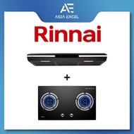 RINNAI RH-S3059-PBW 90CM BLACK SLIMLINE HOOD + RINNAI RB-782G FLEXIHOB 78CM 2 BURNER GLASS BUILT-IN GAS HOB