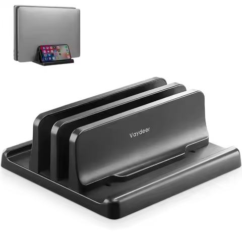 Dual-Slot Adjustable Vertical Laptop Stand ABS Plastic 4in1 Design Space-Saving for MacBook Chromebo
