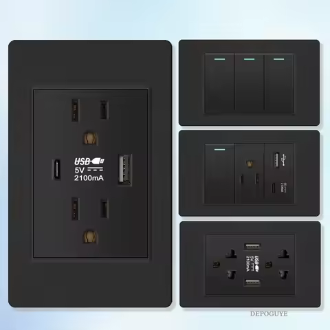 US Wall Socket With Fast Charging USB Type-C Charging Port 5V 3A,American Mexico Electrical Light Sw