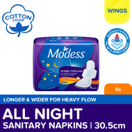 Modess All Night Extra Long with Wings Sanitary Napkin 4s - Heavy Flow, Fast Absorbing Against Leaks