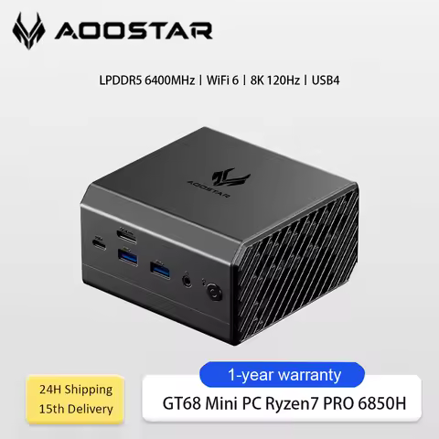 AOOSTAR GT68 Mini PC AMD Ryzen7 PRO 6850H 32GB RAM 1T SSD Radeon 680M WiFi6 USB4 Triple 4K Gaming Mi