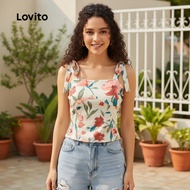 Lovito Women's Boho Style Floral Print Lace Up Tank Top L128ED603