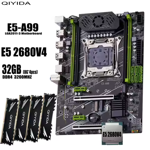 QIYIDA X99 motherboard set kit xeon LGA2011-3 E5 2680 V4 4*8gb=32GB 3200MHz 4 channels DDR4 SATA 3.0