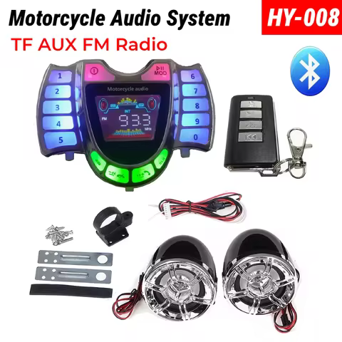 HY-008 Bluetooth Motorcycle Stereo Speaker Audio System Waterproof Handsfree TF AUX FM Radio USB Fas