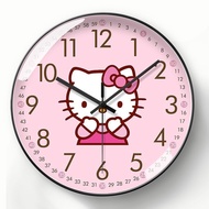 Pink Cartoon Wall Clock Girl Cute kt Cat Clock Hello Kitty Children's Room Automatic Timing Clock Radio Clock Mute