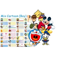 Mix Cartoon Boy Name Sticker (waterproof)