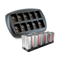 Tenergy 9V Batteries 600mAh 10PCS Li-ion 9 Volt Rechargeable Batteries with 10-Slot Li-ion 9V Batter