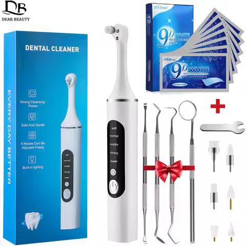 Electric Tooth Polisher Rechargeable Dental Scaler Plaque Stains Calculus Tarter Remover Cleaner Wit