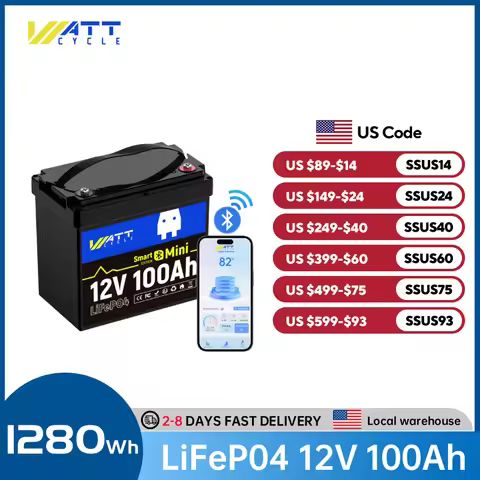 Wattcycle LiFePO4 Battery 12V 100Ah Bluetooth Real-time Control Ensure the Safe Use Perfect For Outd