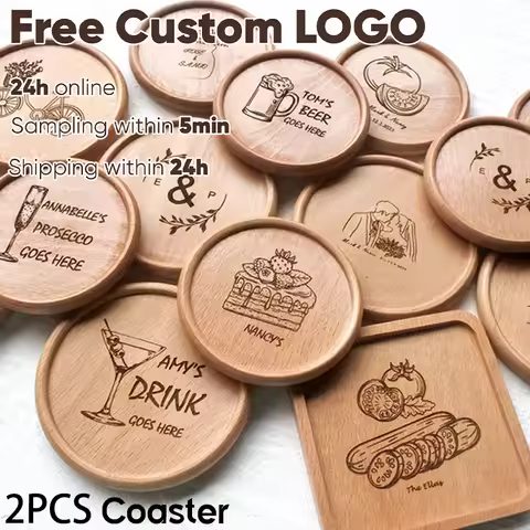 Coaster Gift 2PCS Free Personalized Engraved Wooden Coasters with Groove Custom Made for Wedding Gif