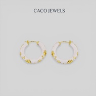 CACO 18k Gold Plated 925 Silver White Loop Earrings Flower Pattern "Ornate" (1 Pair)