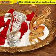 DRIXTA Swan Base Stand Spoons, Stirring Mixing with 6 Spoons Swan Spoons, Table Decoration Elegant C