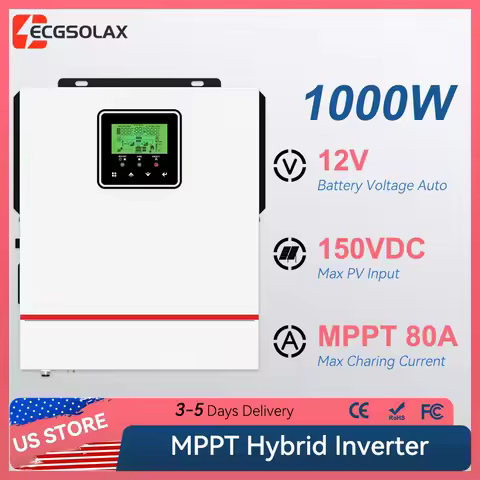 ECGSOLAX 1KW Hybrid Solar inverter 12V 220V With MPPT 80A Charger Solar Off-grid Single-phase Hybrid