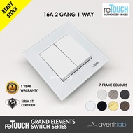 reTouch Grand Elements 2 Gang 1 Way 16A Designer Wall Switch SIRIM Approved [WHITE MODULE]