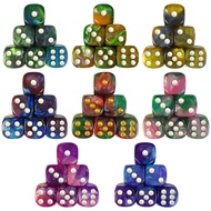 6pcs 16mm Rounded Corner D6 Dice Two Color Glittering Dice Set for Entertainment Party Tabletop Game