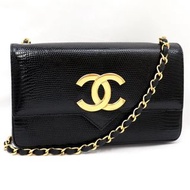 CHANEL Lizard Coco Mark復古蜥蜴皮鏈條黑色單肩包女士 2100020000006774 KKZZZZ