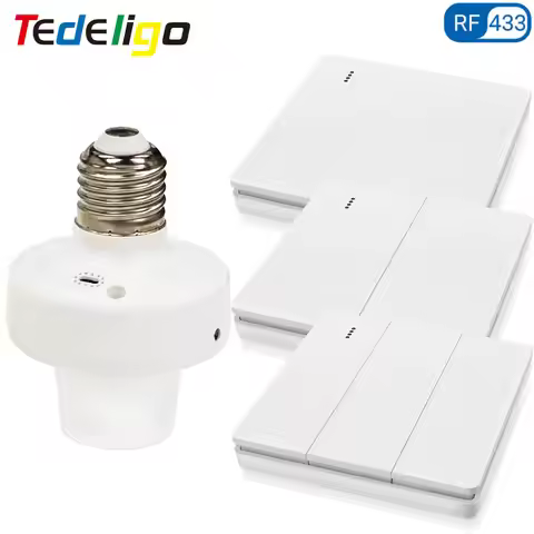 RF433MHz Wireless Lamp Holder Switch E27 Socket Base Light Remote Controler,1/2/3 Gang Wall Switch,1