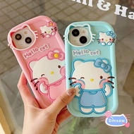 Cute Hellokitty Phone Case For OPPO A96 5G A55 A56 A72 5G A5 A9 A31 A8 2020 F11 A3S A12E R17 R15 R11S A93 5G A93S Cartoon 3D Cat Hello Kitty Macarone Soft Silicone Case Protection