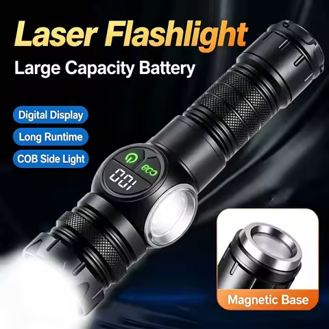 Portable Zoom Flashlight Type-C RechargeableTorch with Digital Power Screen Red Yellow COB Side Ligh