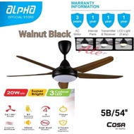 ALPHA COSA Xpress 5B/54 54'' inc DESIGNER LED Ceilling Fan Matt Black WALNUT/Matt White/Matt Black