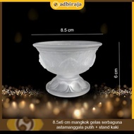 White astamanggala multi-purpose glass bowl + 8.5x6 cm foot stand