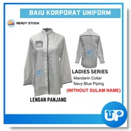 [𝐑𝐄𝐀𝐃𝐘 𝐒𝐓𝐎𝐂𝐊]Baju Korporat Putih Ace Collar Lengan Panjang Design Baru Navy Piping (WITHOUT SULAM NA