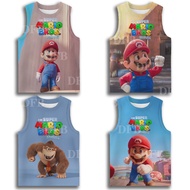 Super Mario Movie Anime Print Sleeveless Shirt Fashion Boys Round Neck Vest Birthday Party Print Fashion Vest