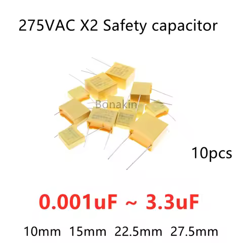 10pcs 275VAC X2 Safety capacitor 275V 0.022UF 0.047UF 0.1UF 0.22UF 0.47UF 0.68UF 1UF Polypropylene f